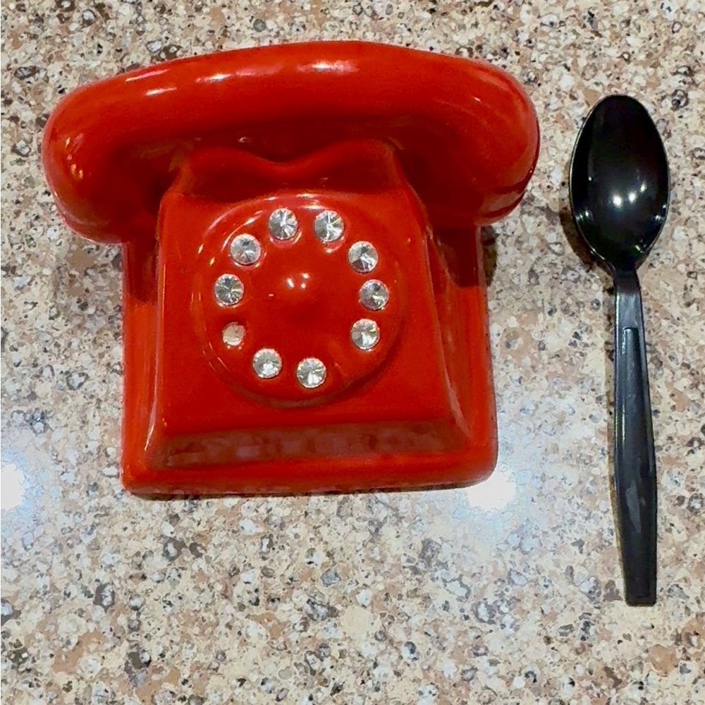 Decor - Vintsge Red Rotary Phone Decor. Spoon shown for size comparison